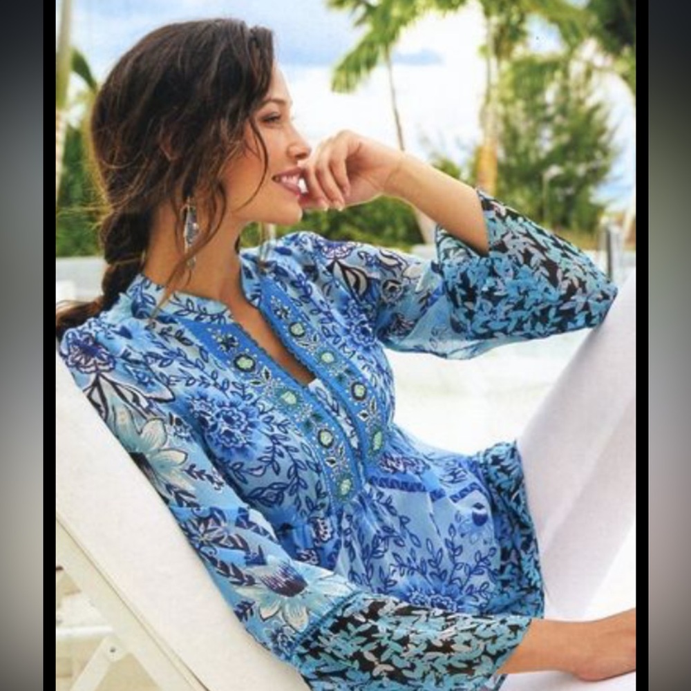 EUC Soft Surroundings Blue Floral Tunic with Blue Tank Top 3X - Picture 2 of 9